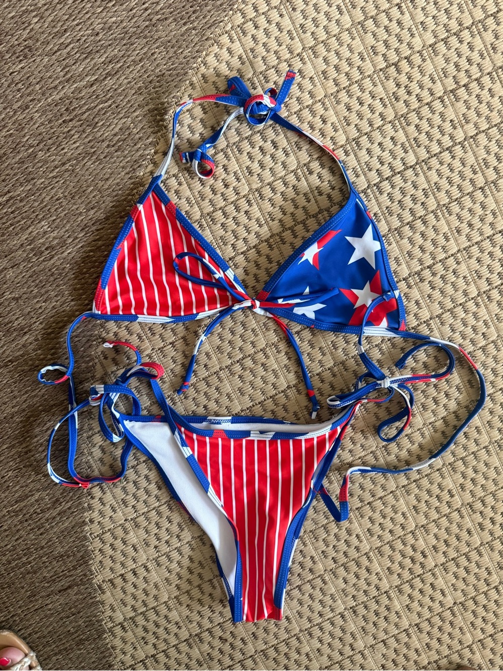 Yandy Red & Blue Star and Stripe Tie-Side Bikini
